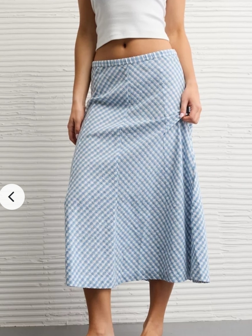 American Eagle Outfitters Light Blue Gingham Midi Skirt